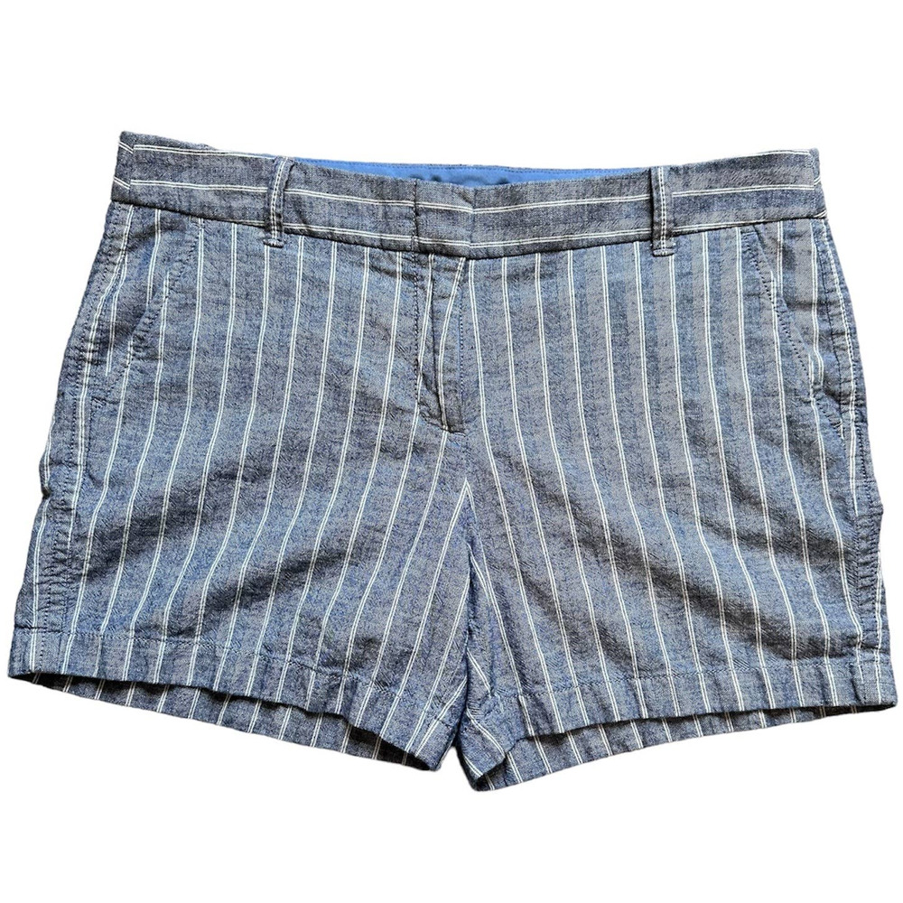 J Crew Women's Size 10 Blue & White Striped 5" Inseam Cotton Chino Shorts